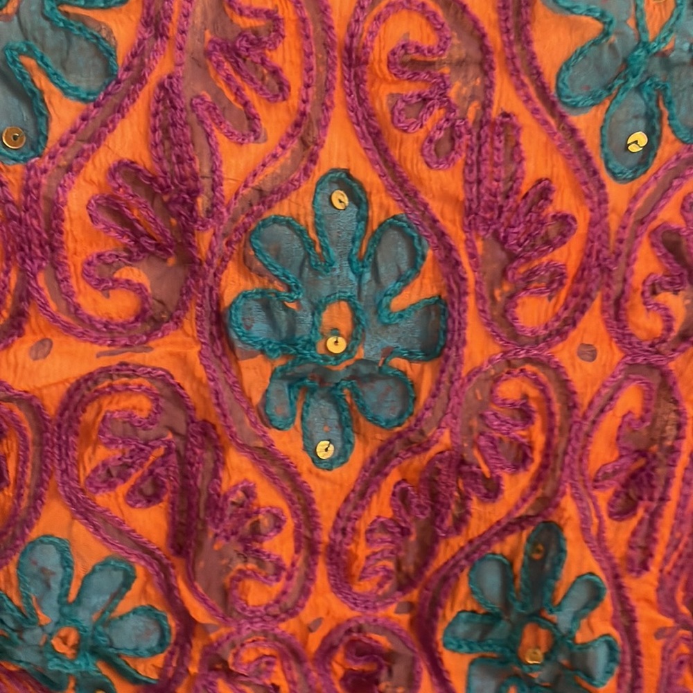 Embroidered purple ,Turquoise, Orange & green !Tunic Top Shirt dress coverup